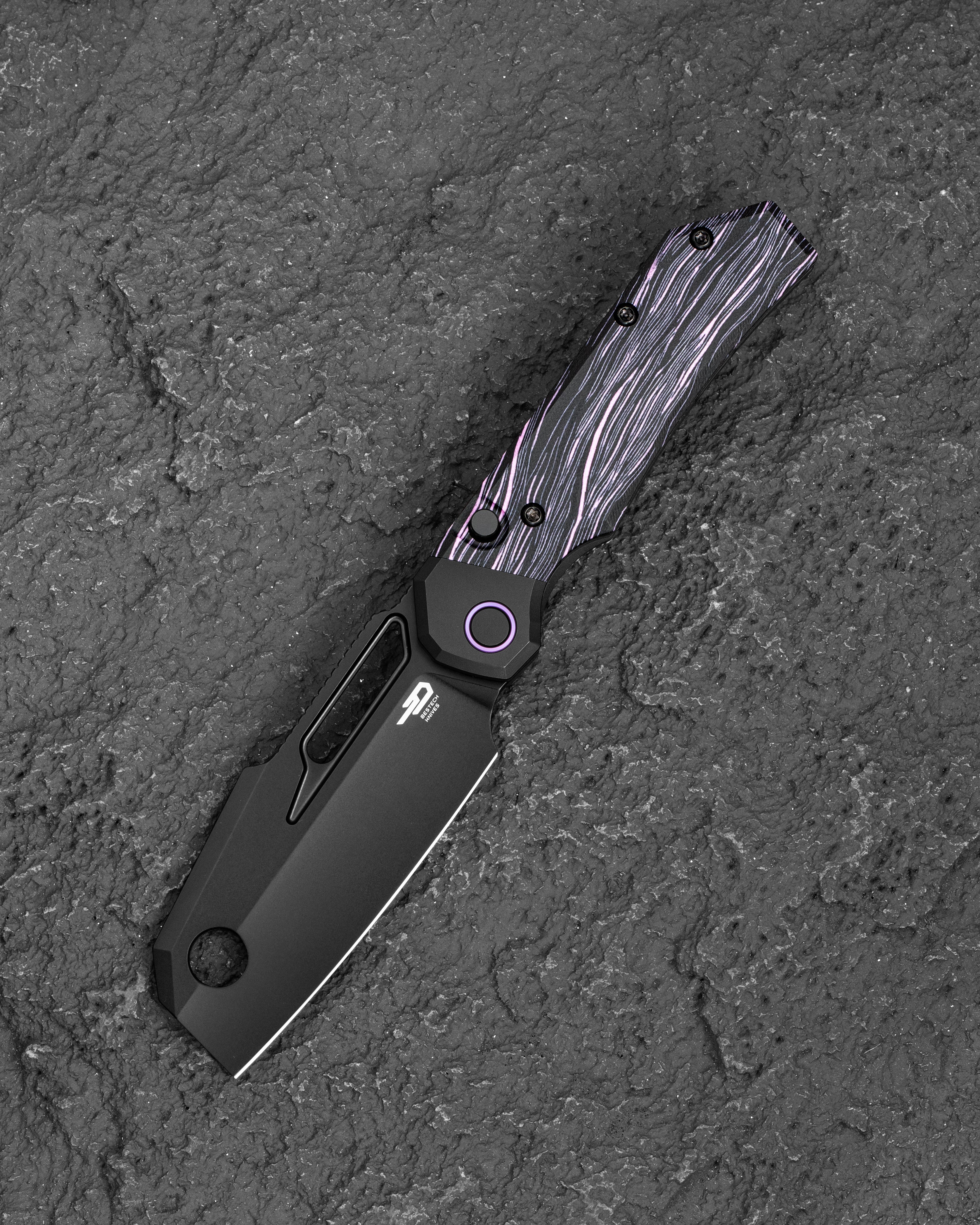 Bestech Knives BESTECH NYRRDREKI BT2607B Titanium with G10 Inlays Handle: 3.08" M390 Blade, Thumb Hole, Front Flipper with Button Bolster Lock, Hollow Grind product photo